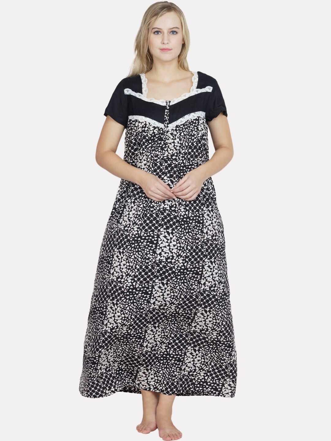 

PATRORNA Grey Printed Maxi Nightdress