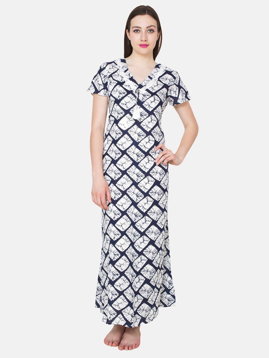 

PATRORNA White Printed Maxi Nightdress