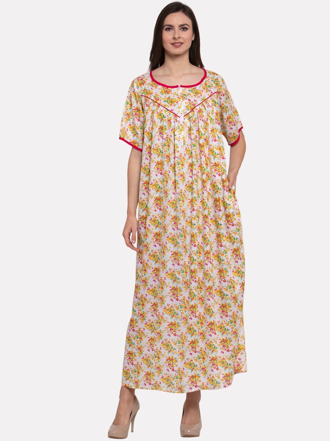 

PATRORNA White Printed Maxi Nightdress