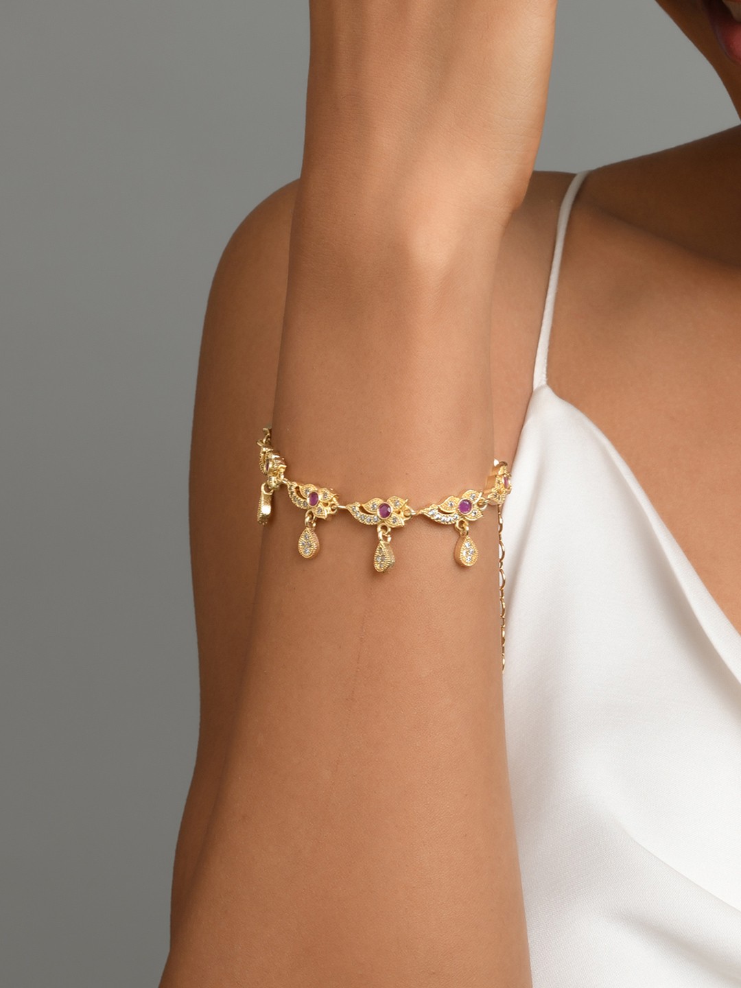 

Fida Women Gold-Toned & Purple Brass American Diamond Handcrafted Gold-Plated Wraparound Bracelet