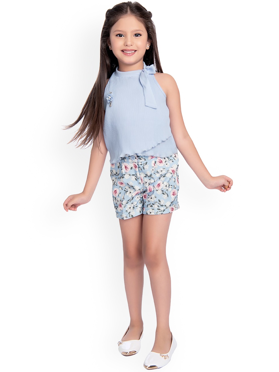 

Tiny Baby Girls Blue & Pink Top with Shorts
