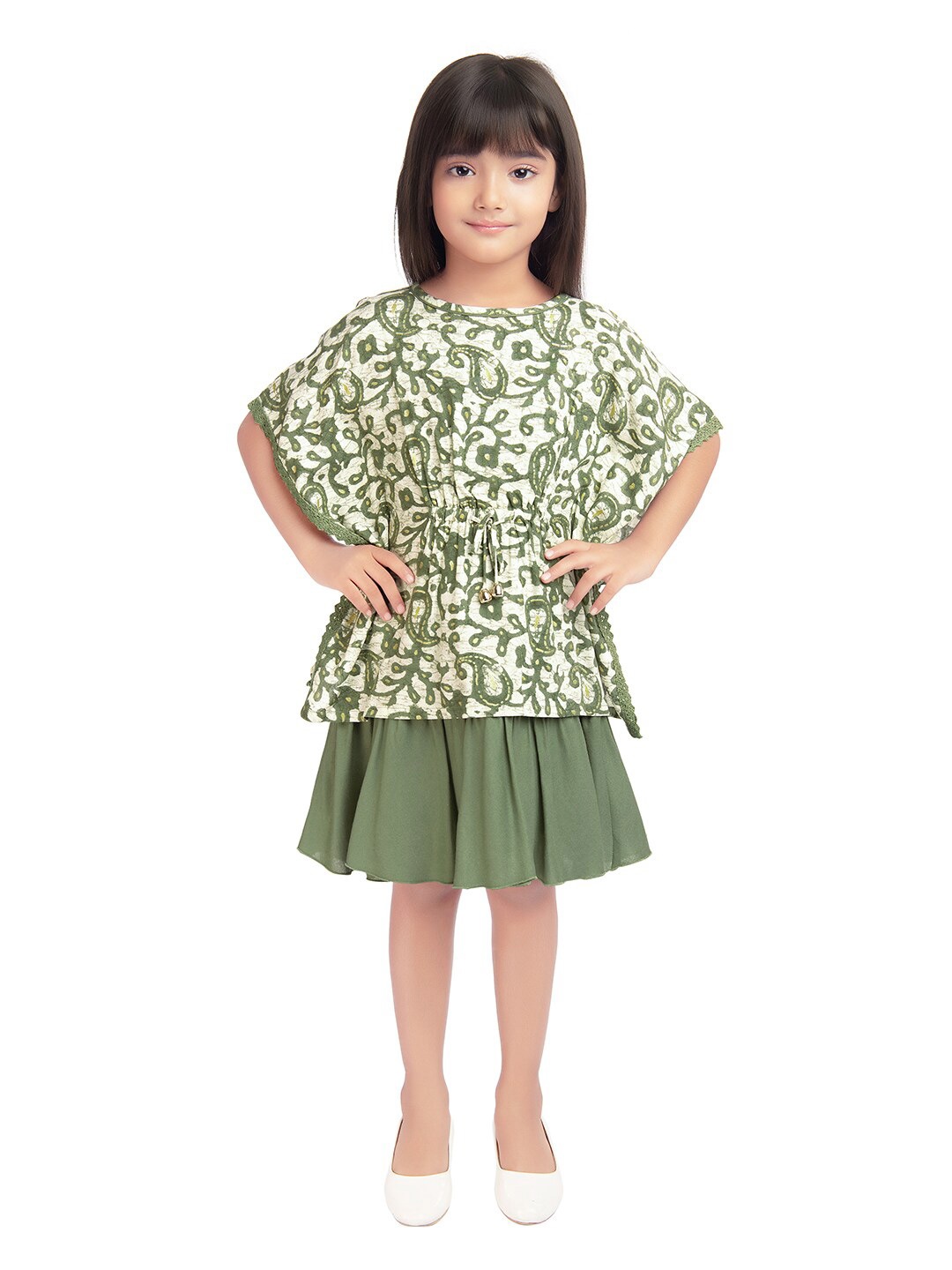 

Tiny Baby Ethnic Motifs Printed Kaftan Dress, Green