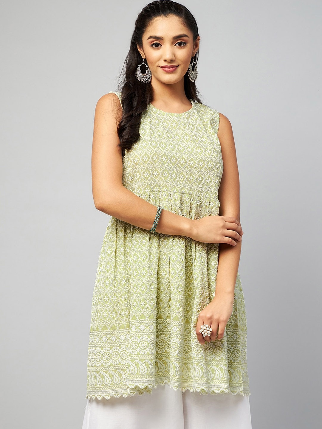 

InWeave Women Green Ethnic Motifs Printed Anarkali Kurta