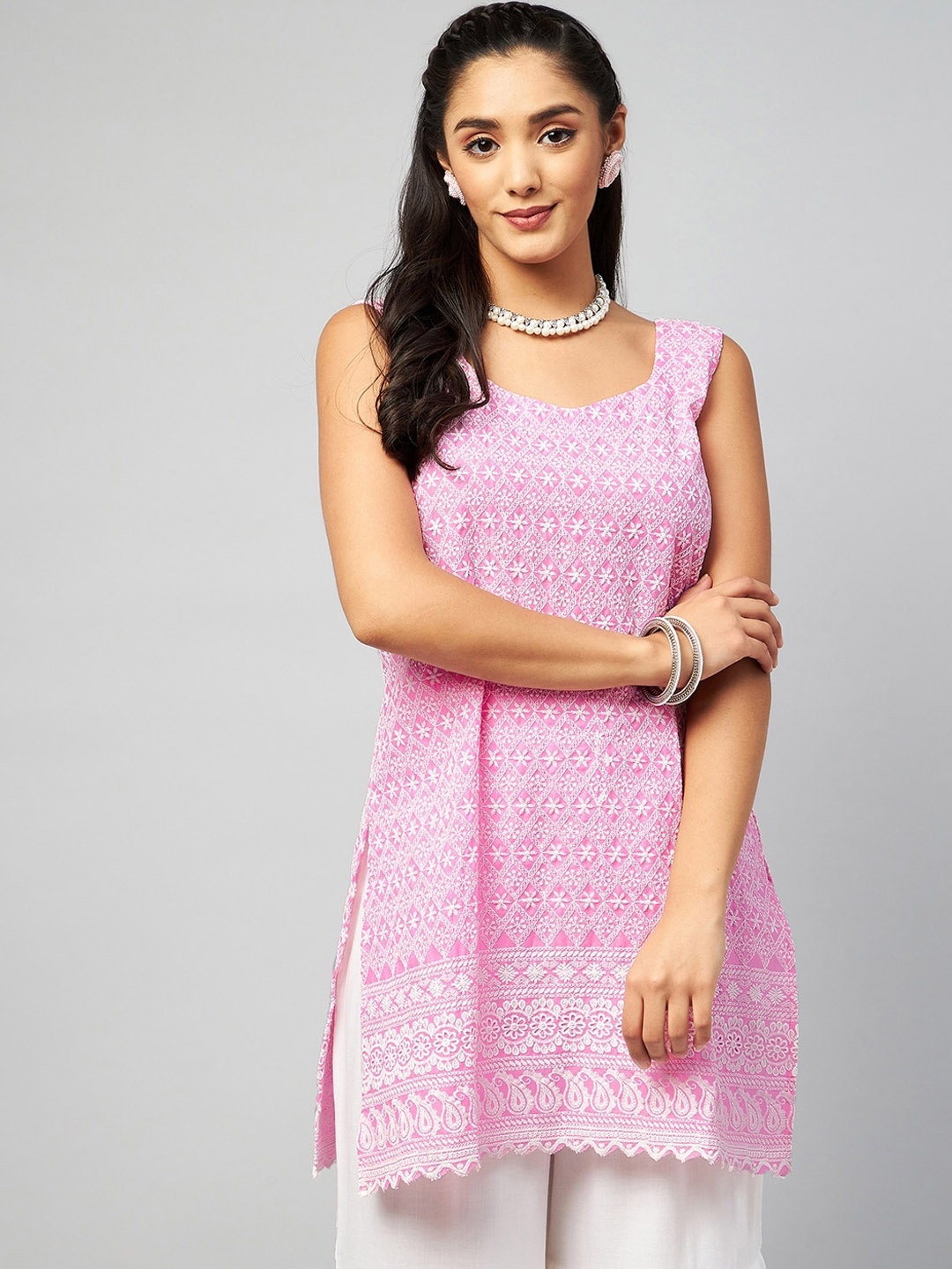 

InWeave Women Pink Geometric Kurta