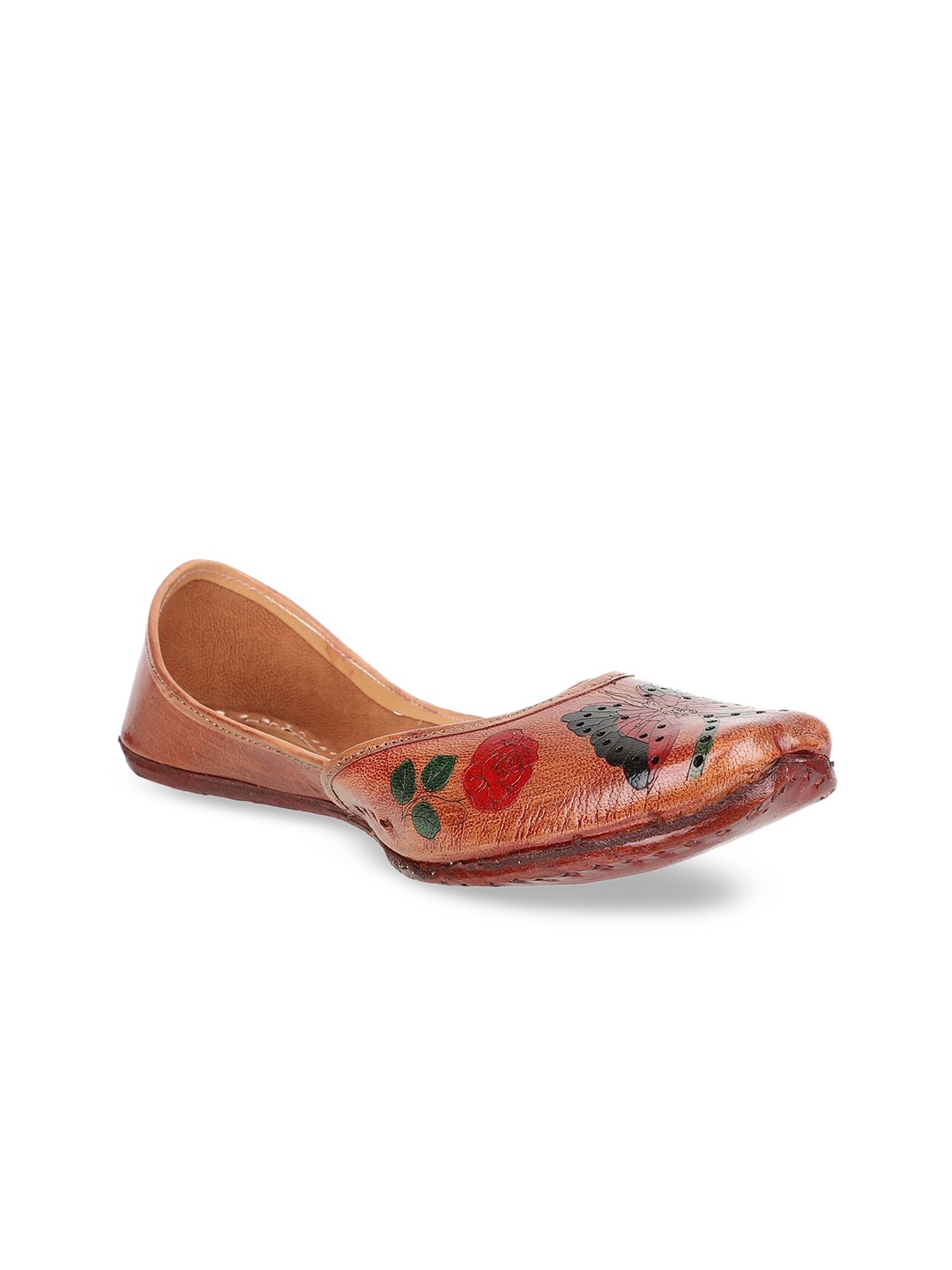 

Ta Chic Women Brown Printed Leather Ethnic Laser Cuts Mojaris Flats