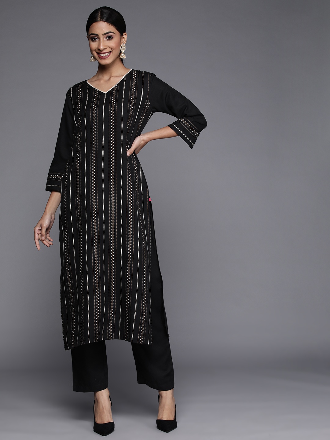 

Varanga Women Black Printed Kurta with Trousers