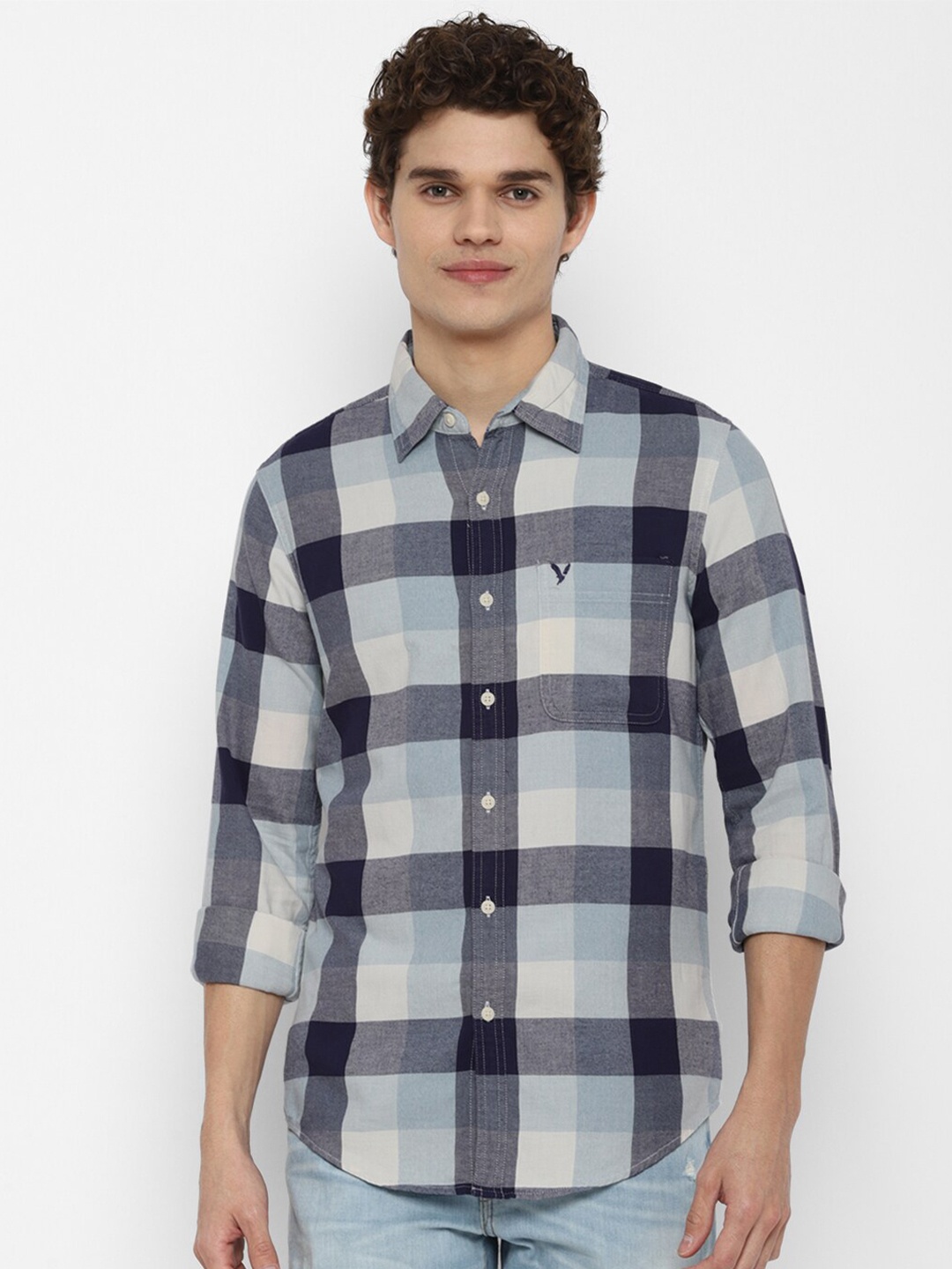 

AMERICAN EAGLE OUTFITTERS Men Blue Slim Fit Buffalo Checked Casual Shirt