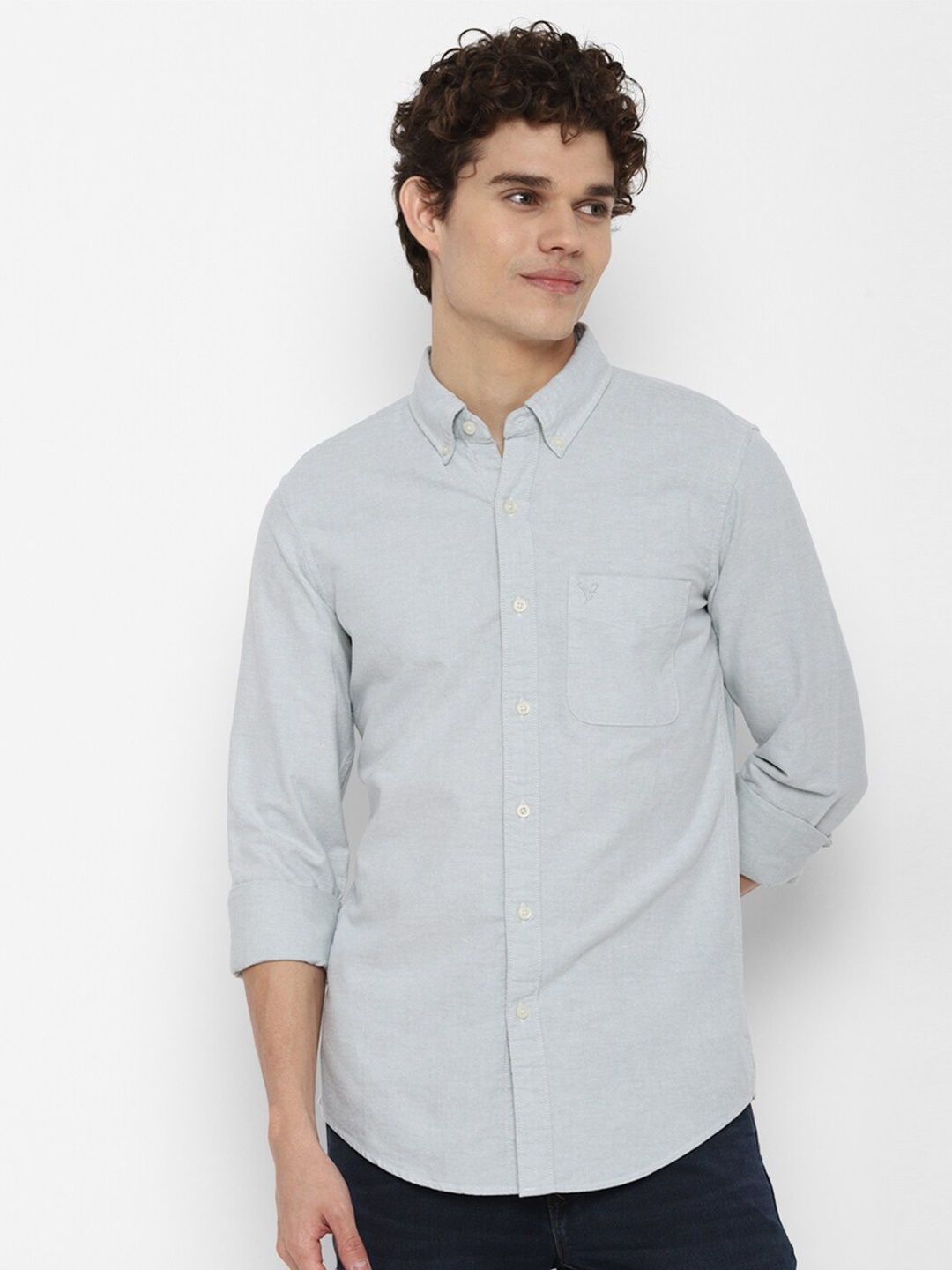 

AMERICAN EAGLE OUTFITTERS Men Green Slim Fit Solid Cotton Casual Shirt