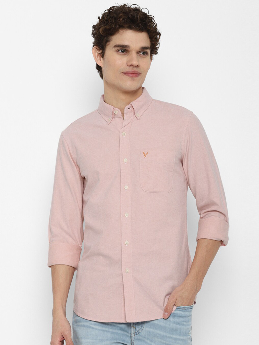 

AMERICAN EAGLE OUTFITTERS Men Orange Solid Cotton Slim Fit Casual Shirt