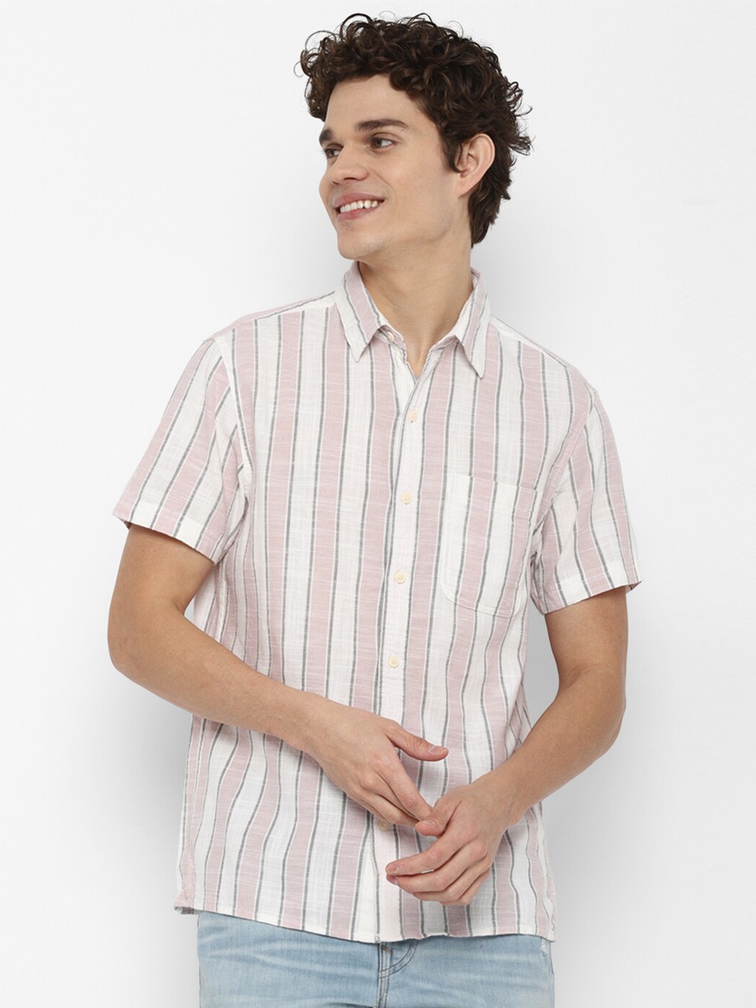 

AMERICAN EAGLE OUTFITTERS Men Pink Multi Stripes Striped Casual Shirt