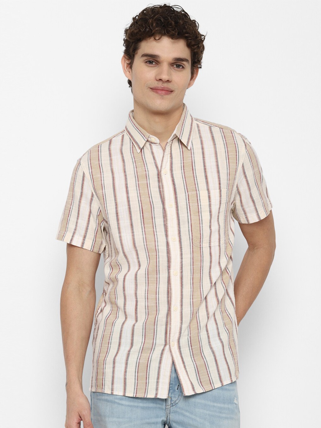 

AMERICAN EAGLE OUTFITTERS Men Beige Striped Casual Shirt