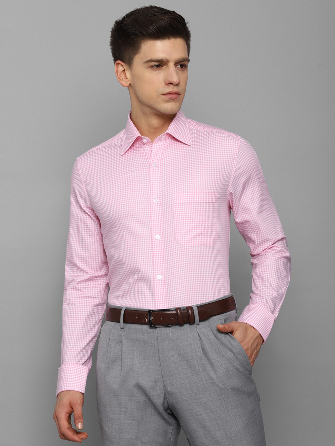 

Louis Philippe Men Pink Pure Cotton Micro Checks Formal Shirt