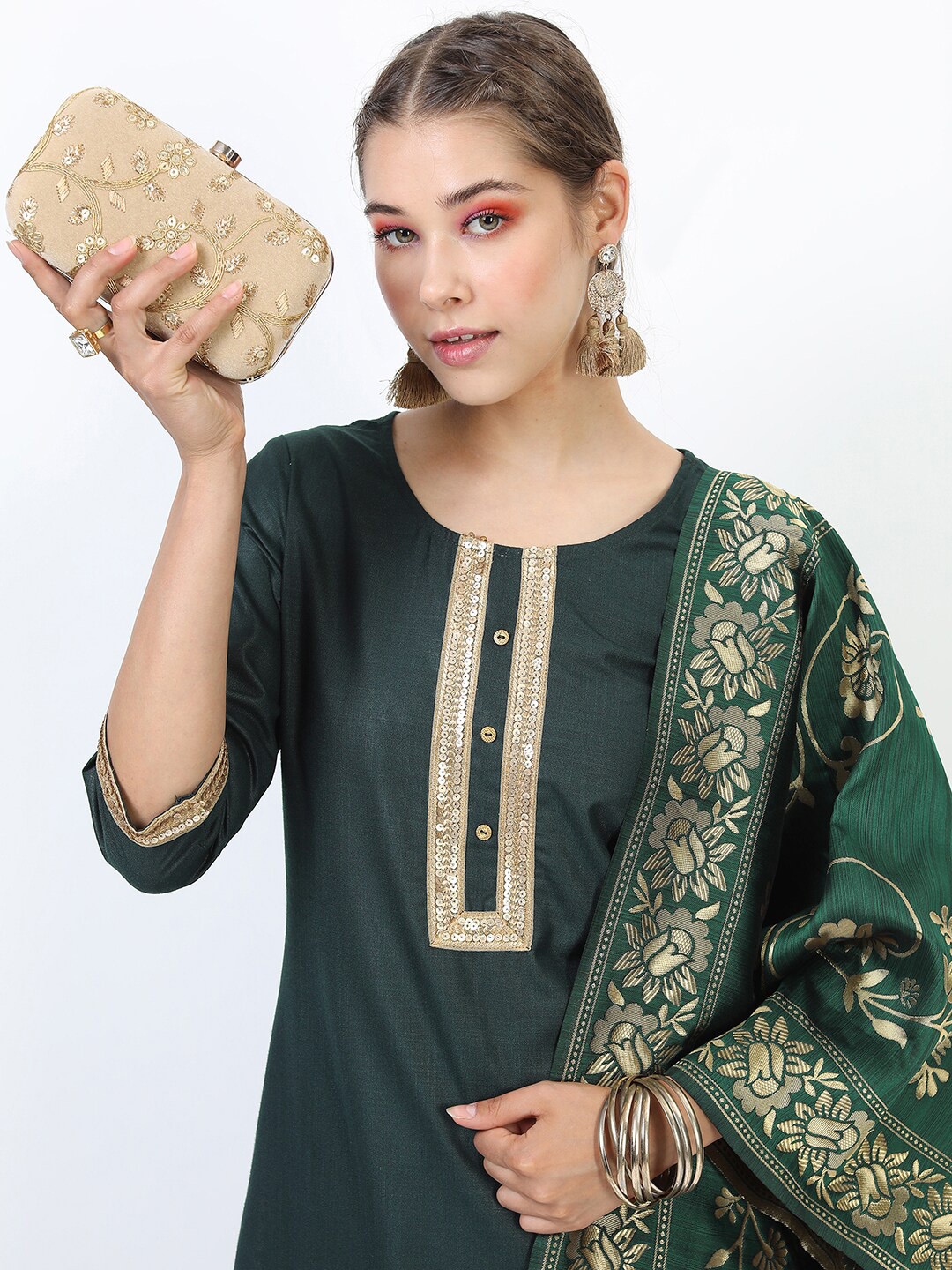 

KETCH Women Green Ethnic Motifs Yoke Design Kurti with Palazzos & With Dupatta
