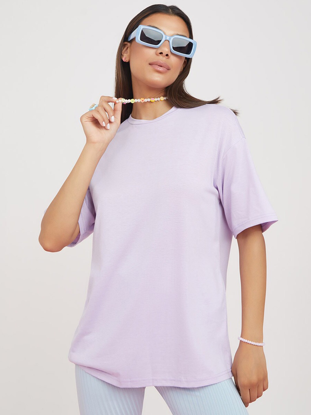 Styli Women Lavender Good Things Are Coming Slogan Oversized Longline T-shirt