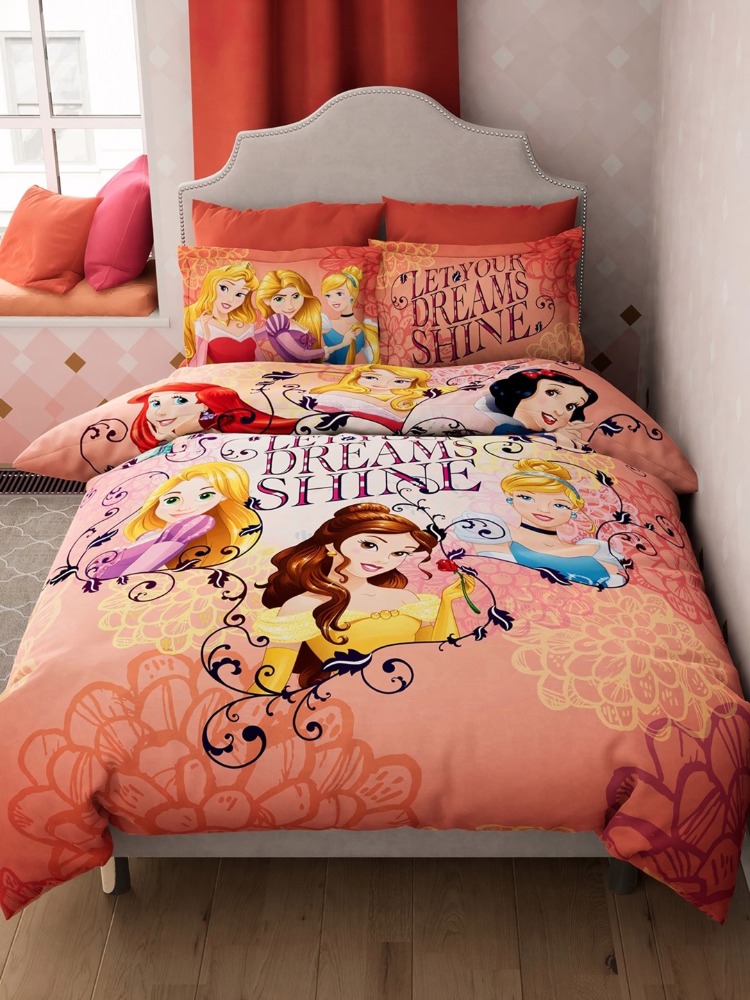

DDecor Orange & Purple Printed140 TC Queen Cotton Bedsheet with Pillow Cover