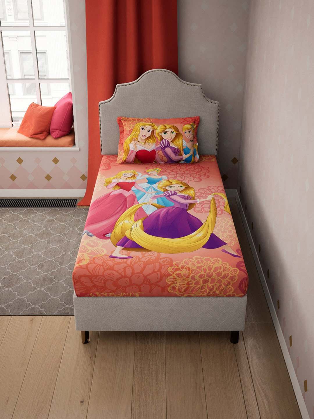 

DDecor Orange & Blue Cartoon Characters 140 TC Single Bedsheet with 1 Pillow Covers