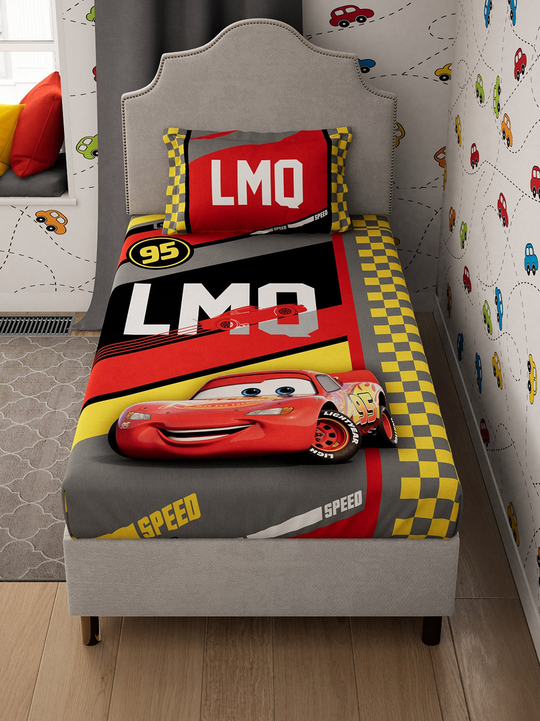 

DDecor Red & Grey Cars Printed 140 TC Single Bedsheet with 1 Pillow Cover