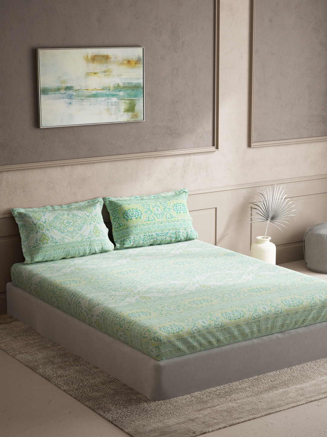 

DDecor Green & Yellow Ethnic Motifs 150 TC Cotton King Bedsheet with 2 Pillow Covers