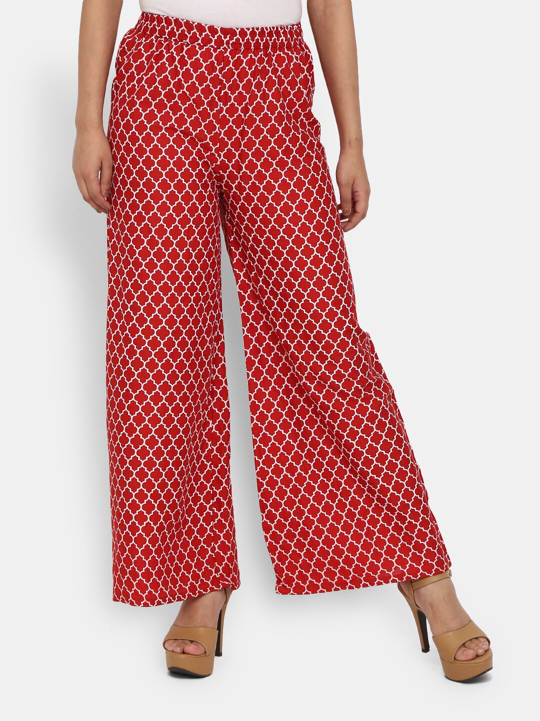 

V-Mart Women Red & White Ethnic Motifs Printed Flared Palazzos