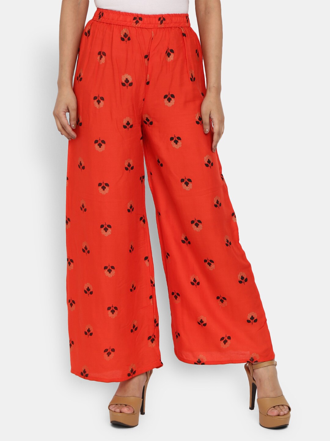 

V-Mart Women Pink & Black Printed Flared Palazzos