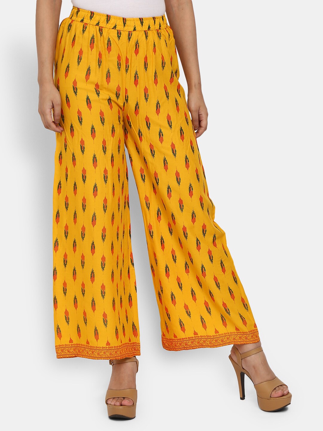 

V-Mart Women Yellow & Red Ethnic Motifs Printed Flared Ethnic Palazzos