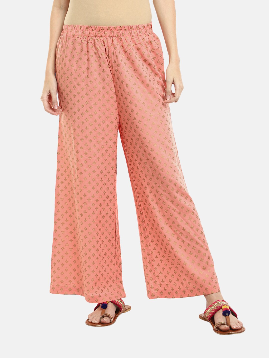 

V-Mart Women Peach-Coloured Floral Printed Flared Palazzos