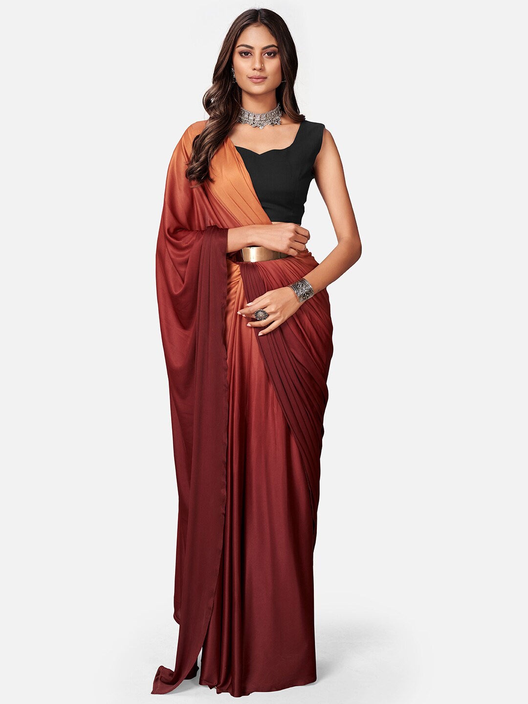 

SHOPGARB Red Colourblocked Ready to Wear Saree