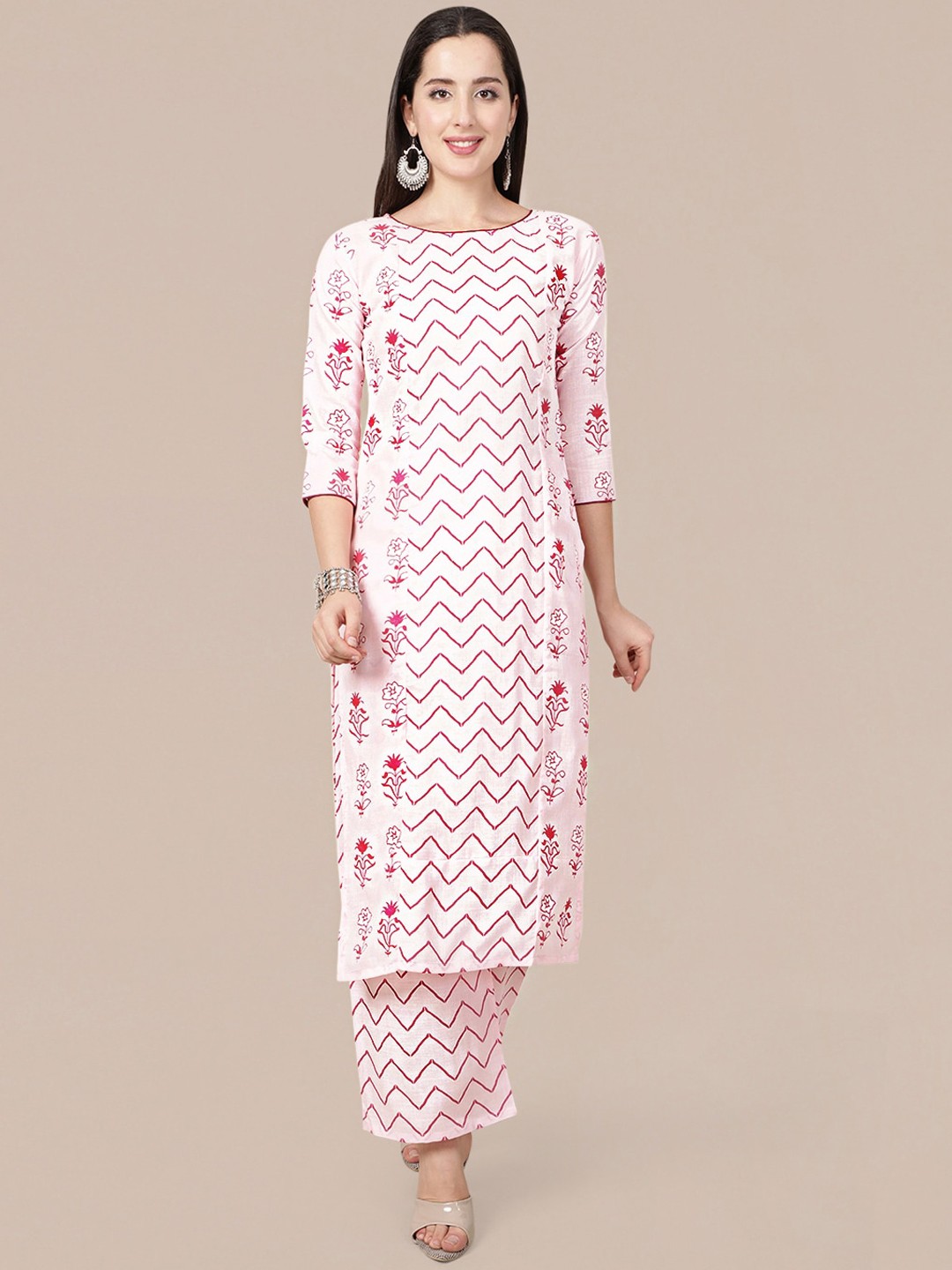 

MOKOSH Women White Floral Printed Kurta with Palazzo