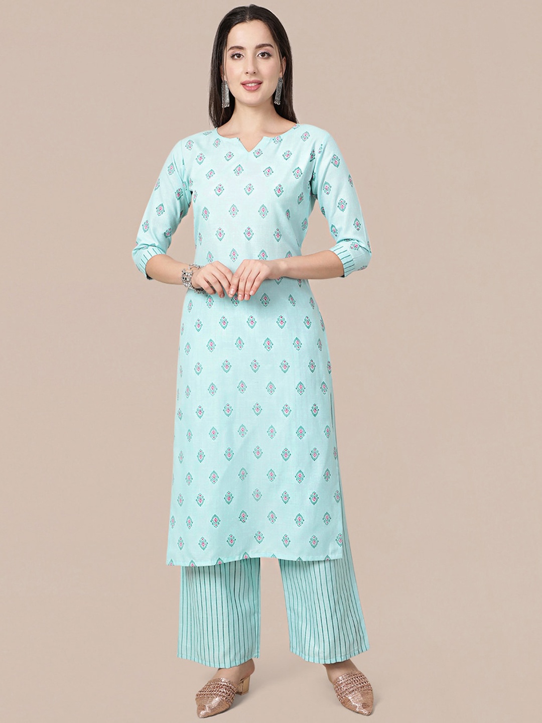 

MOKOSH Women Blue Ethnic Motifs Printed Kurta with Palazzos