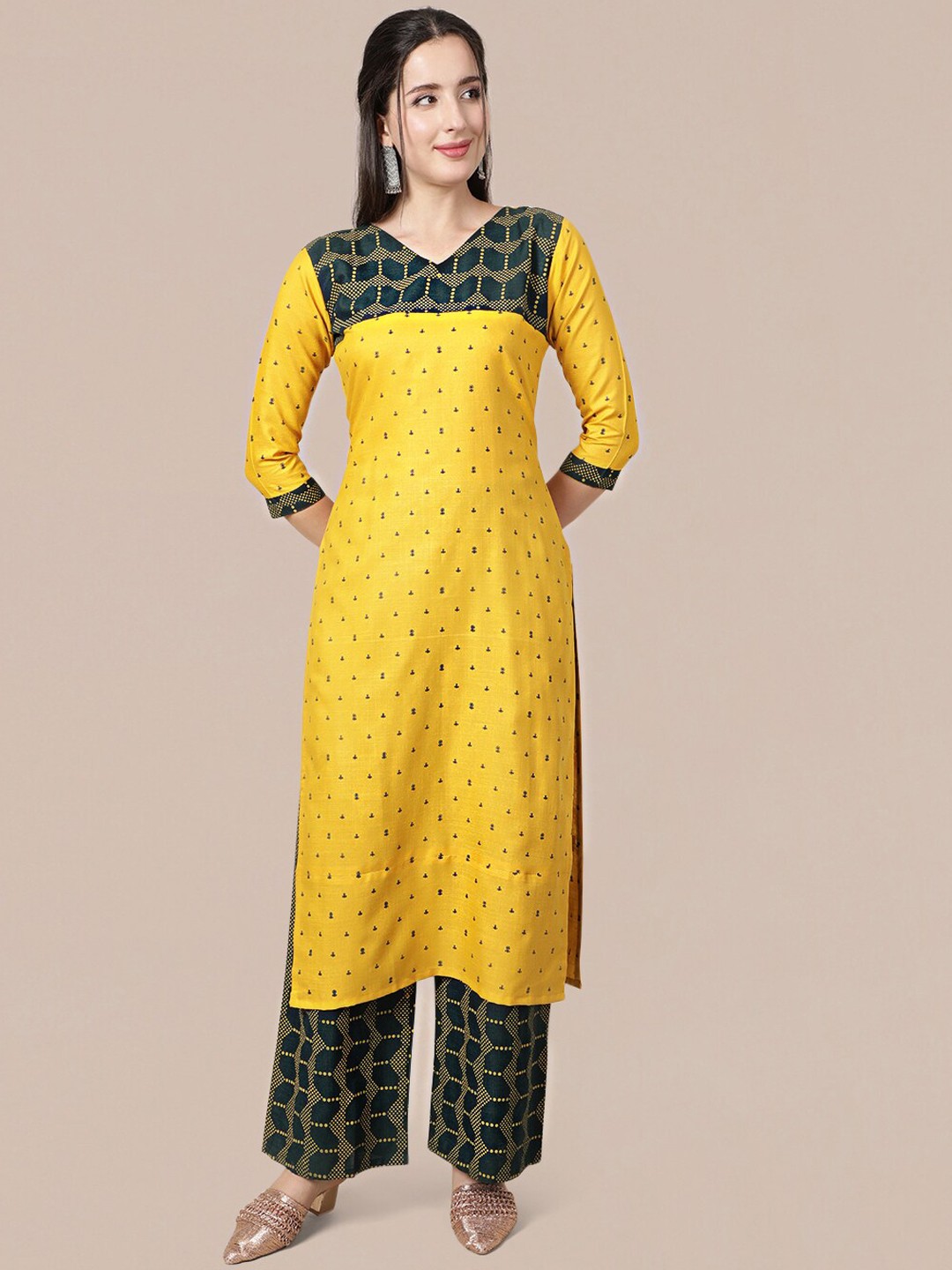 

MOKOSH Women Mustard Yellow printed Kurta with Palazzo