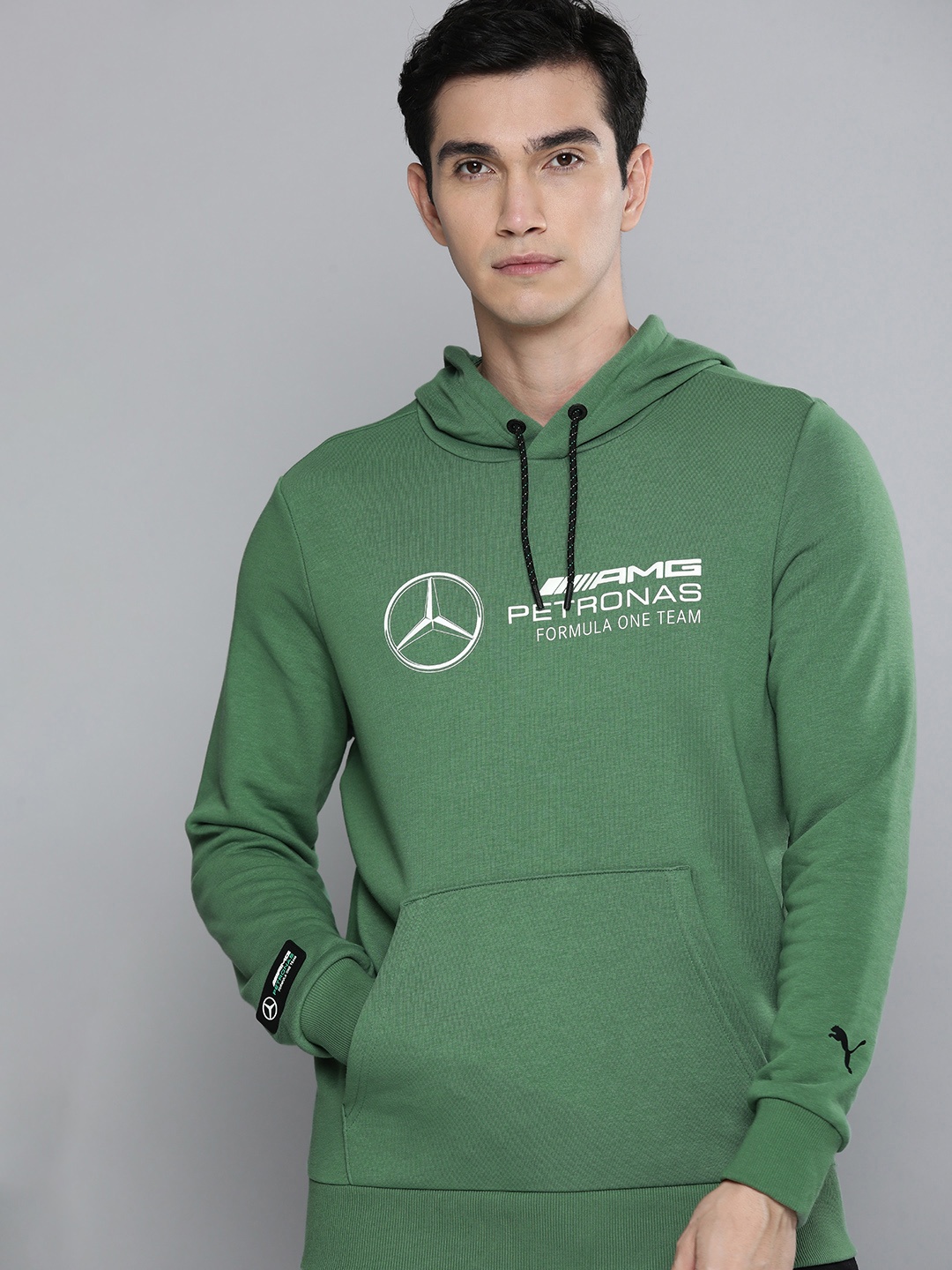 

PUMA Motorsport Men Olive Green MAPF1 Brand Logo Printed Hooded Motorsports Sweatshirt