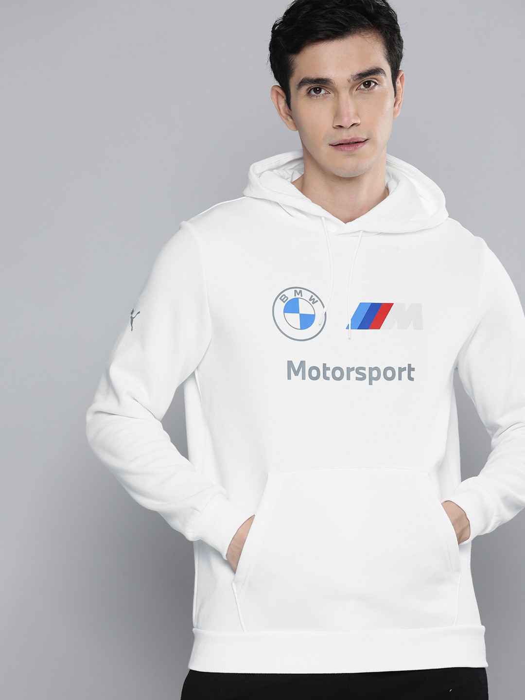

PUMA Motorsport Men White Brand Logo Printed BMW Hooded Motorsports Sweatshirt