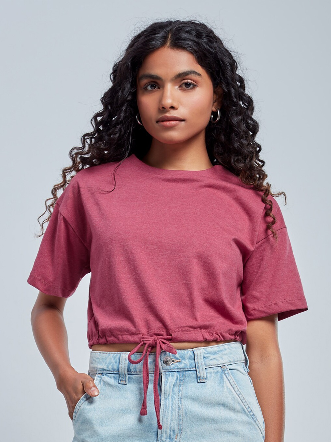 

The Souled Store Women Pink Solid Crop T-shirt