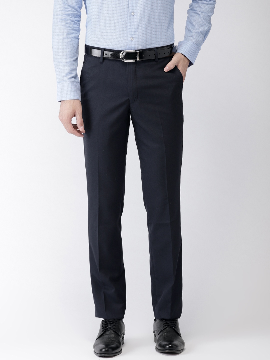 

Black coffee Men Navy Solid Formal Trousers, Navy blue