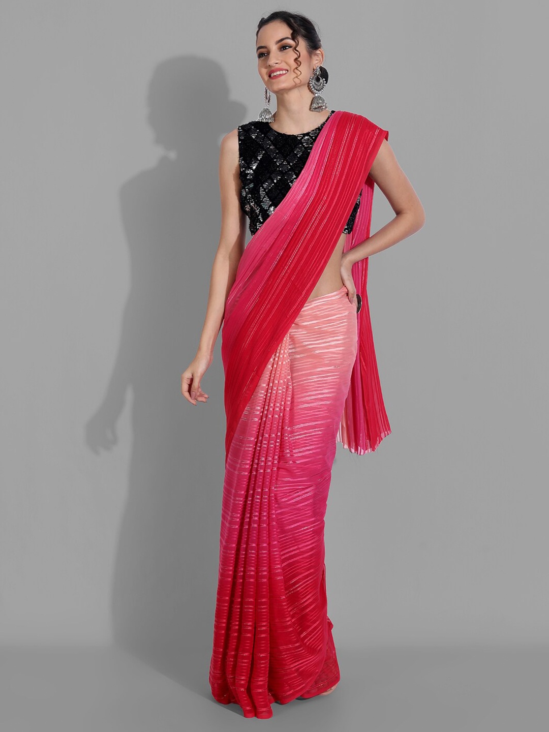 

Mitera Red & Pink Ombre Zari Arani Saree