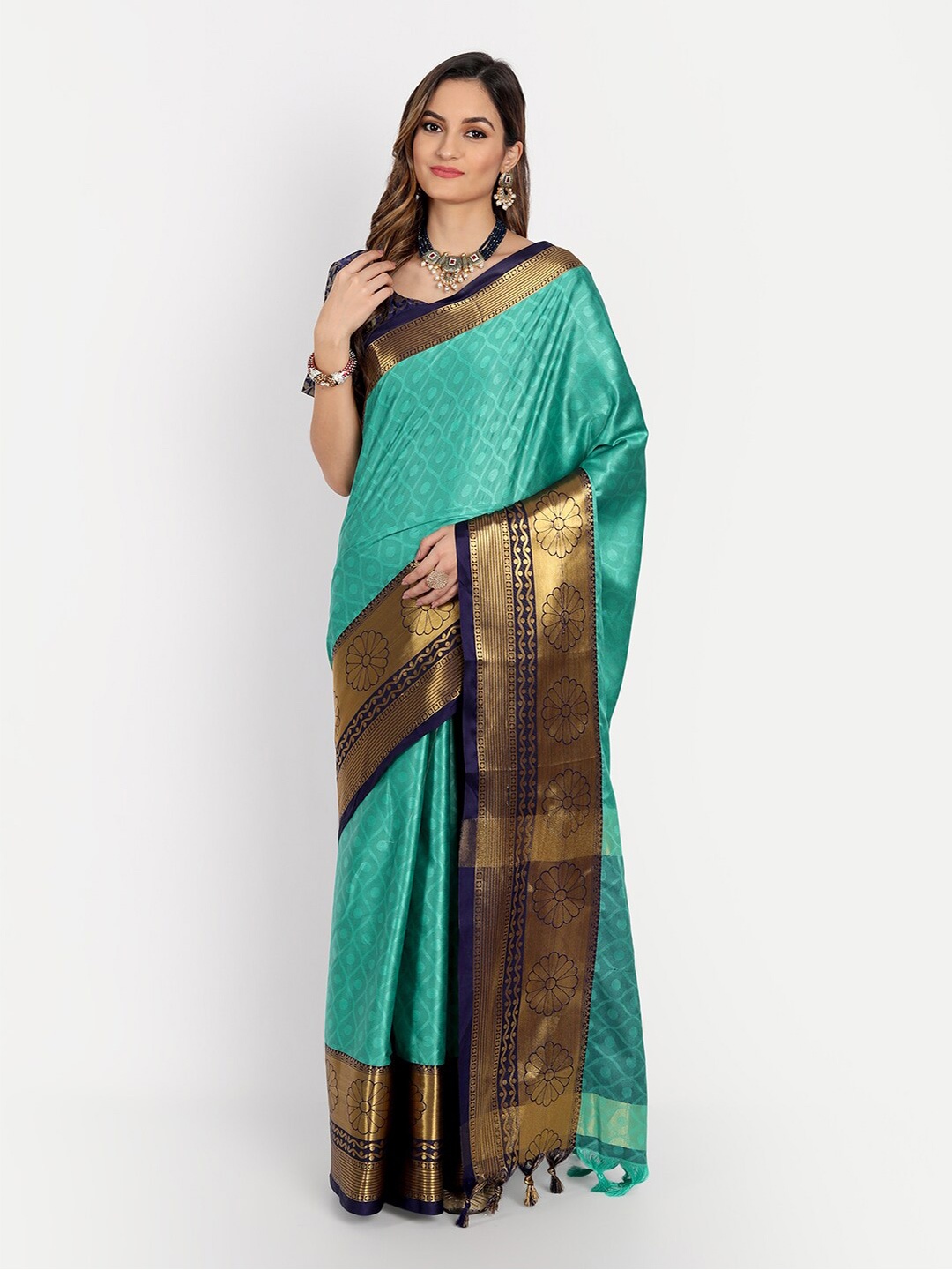 

Mitera Taupe & Navy Blue Woven Design Zari Dharmavaram Saree