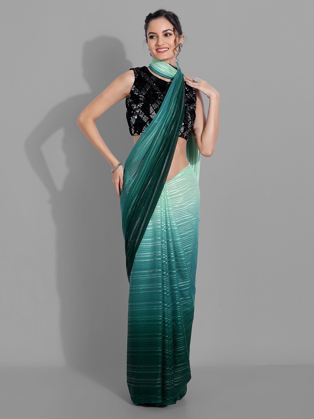 

Mitera Green & Black Striped Arani Saree