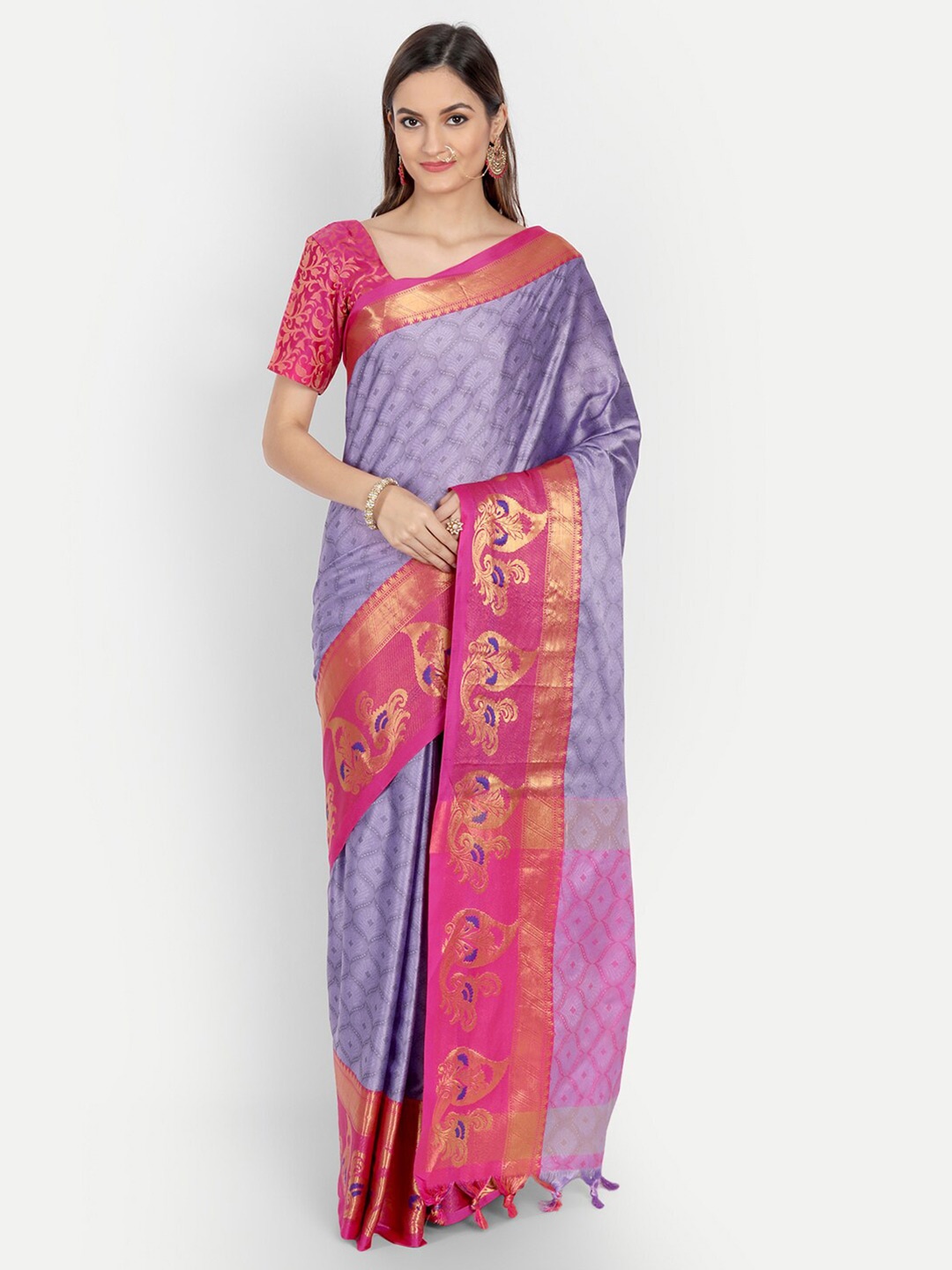

Mitera Purple & Pink Woven Design Zari Dharmavaram Saree