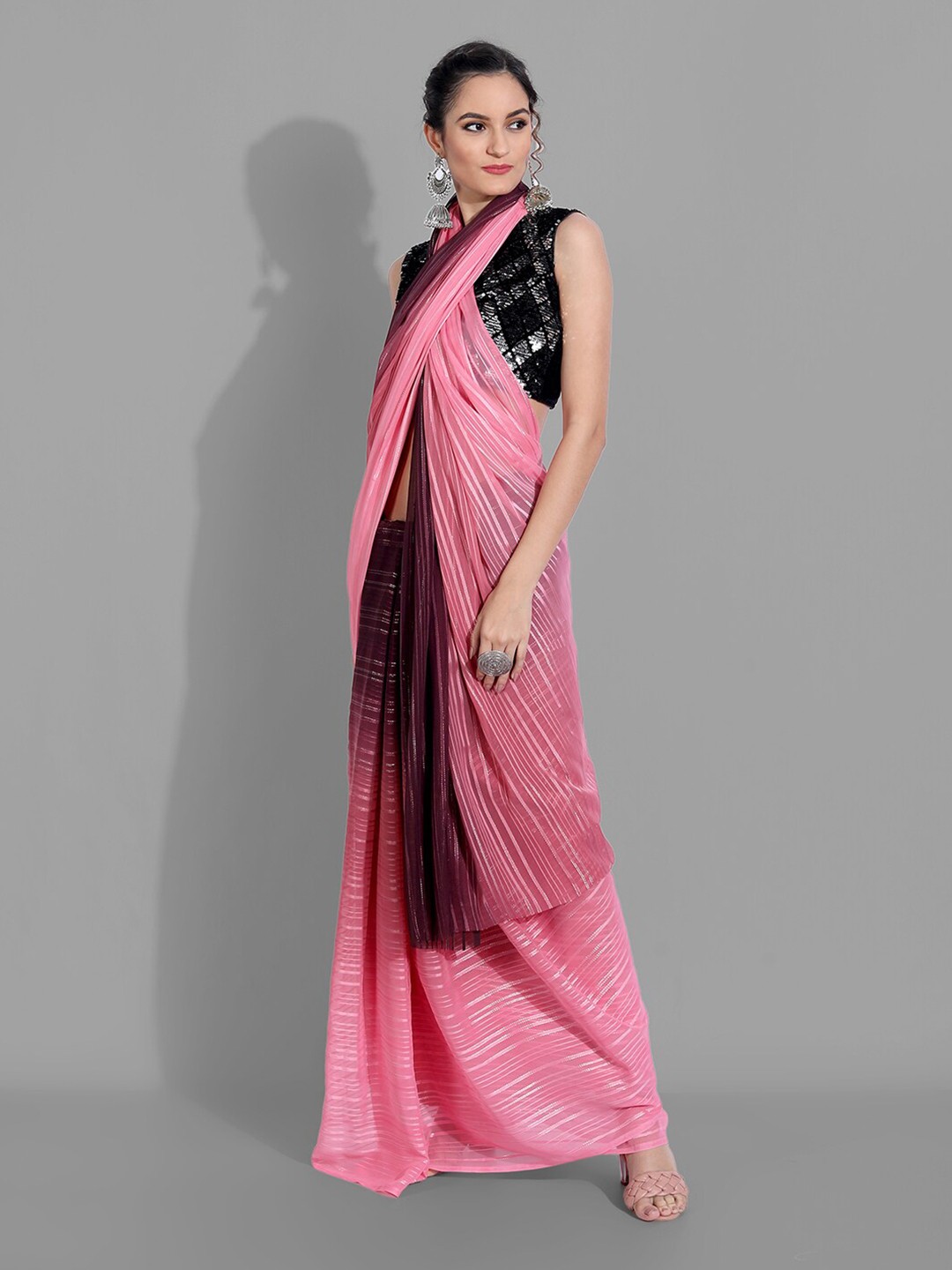 

Mitera Women Pink & Purple Arani Saree