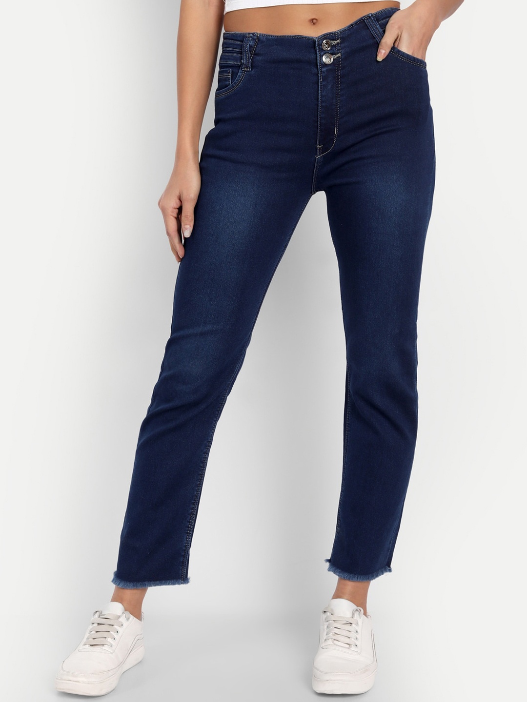 

BROADSTAR Women Navy Blue Straight Fit High-Rise Light Fade Stretchable Jeans