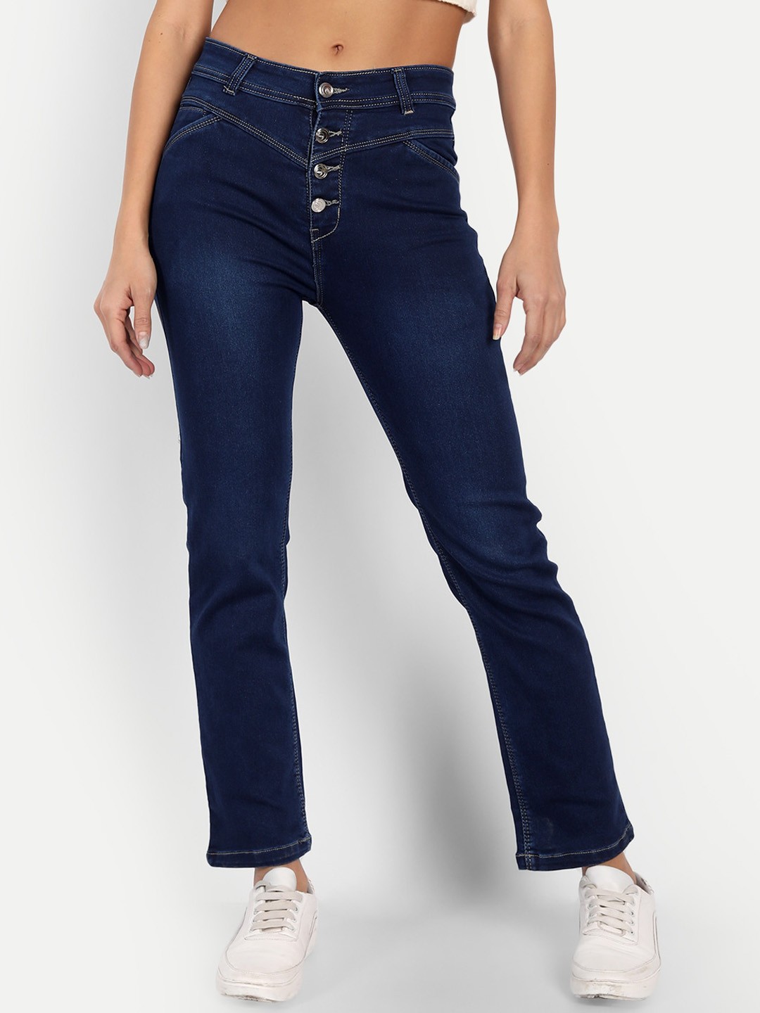 

BROADSTAR Women Navy Blue Straight Fit High-Rise Stretchable Jeans