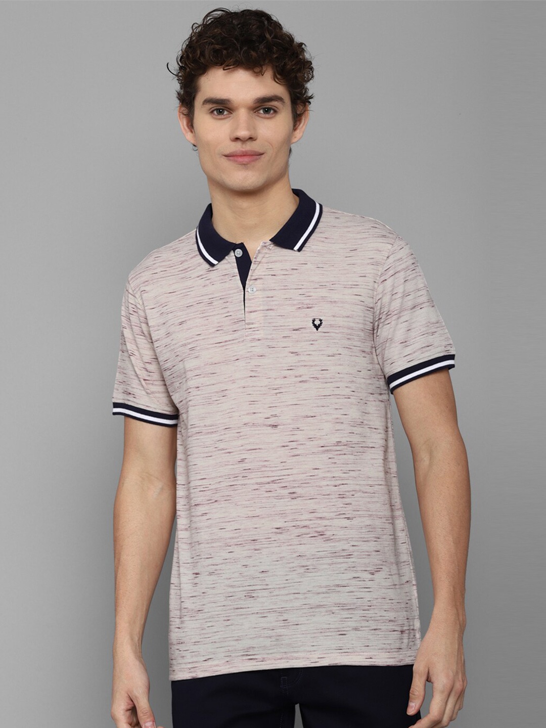 

Allen Solly Men Grey & Navy Blue Brand Logo Polo Collar Pure Cotton T-shirt