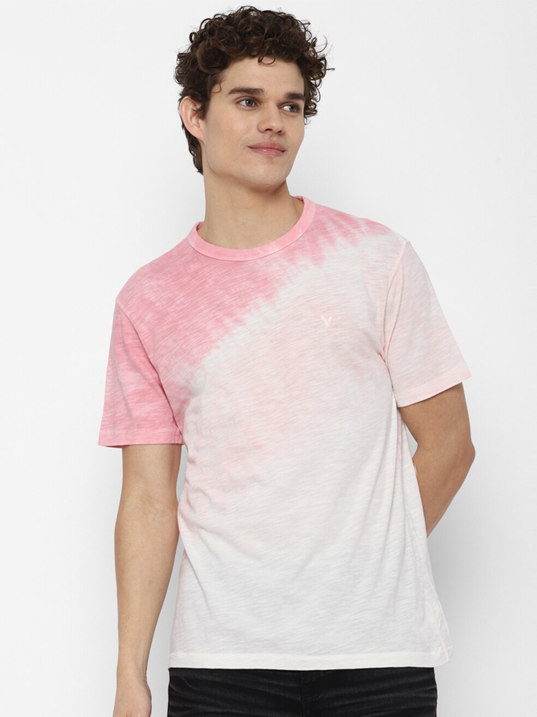 

AMERICAN EAGLE OUTFITTERS Men Pink Printed Extended Sleeves Raw Edge T-shirt