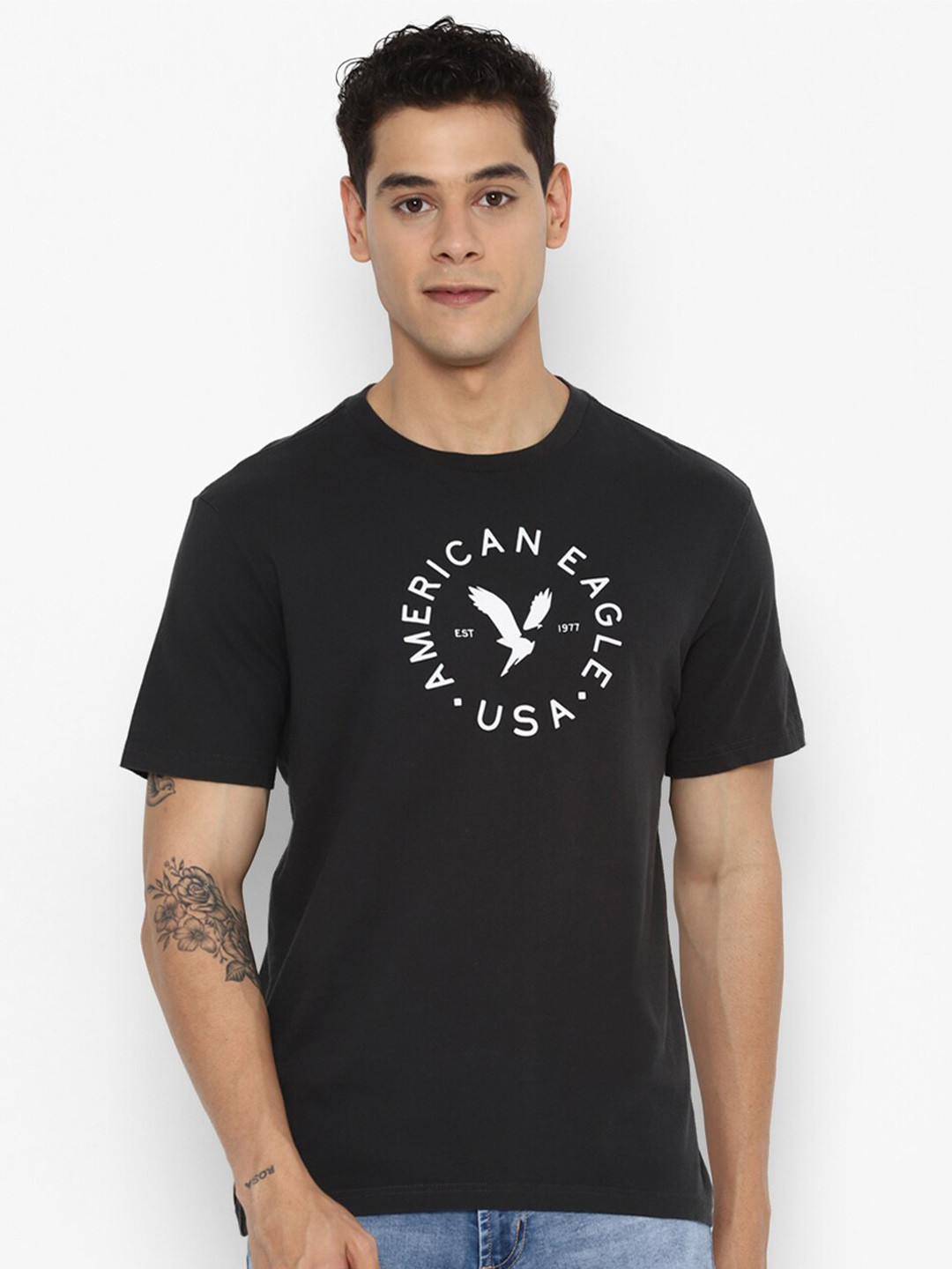 

AMERICAN EAGLE OUTFITTERS Men Black Typography Printed Cotton T-shirt