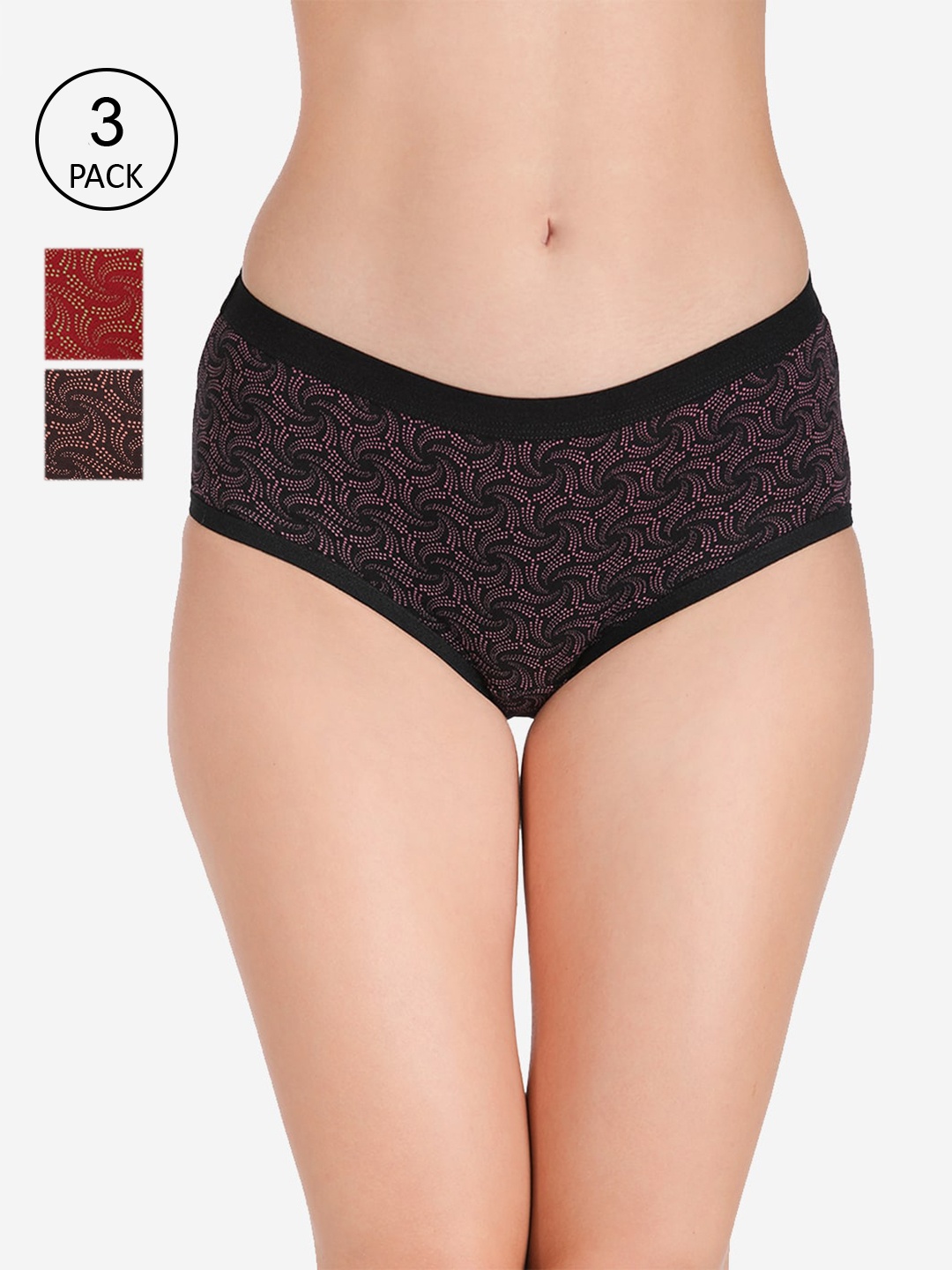 

GROVERSONS Paris Beauty Women Pack Of 3 Cotton Assorted Bikini Briefs, Black