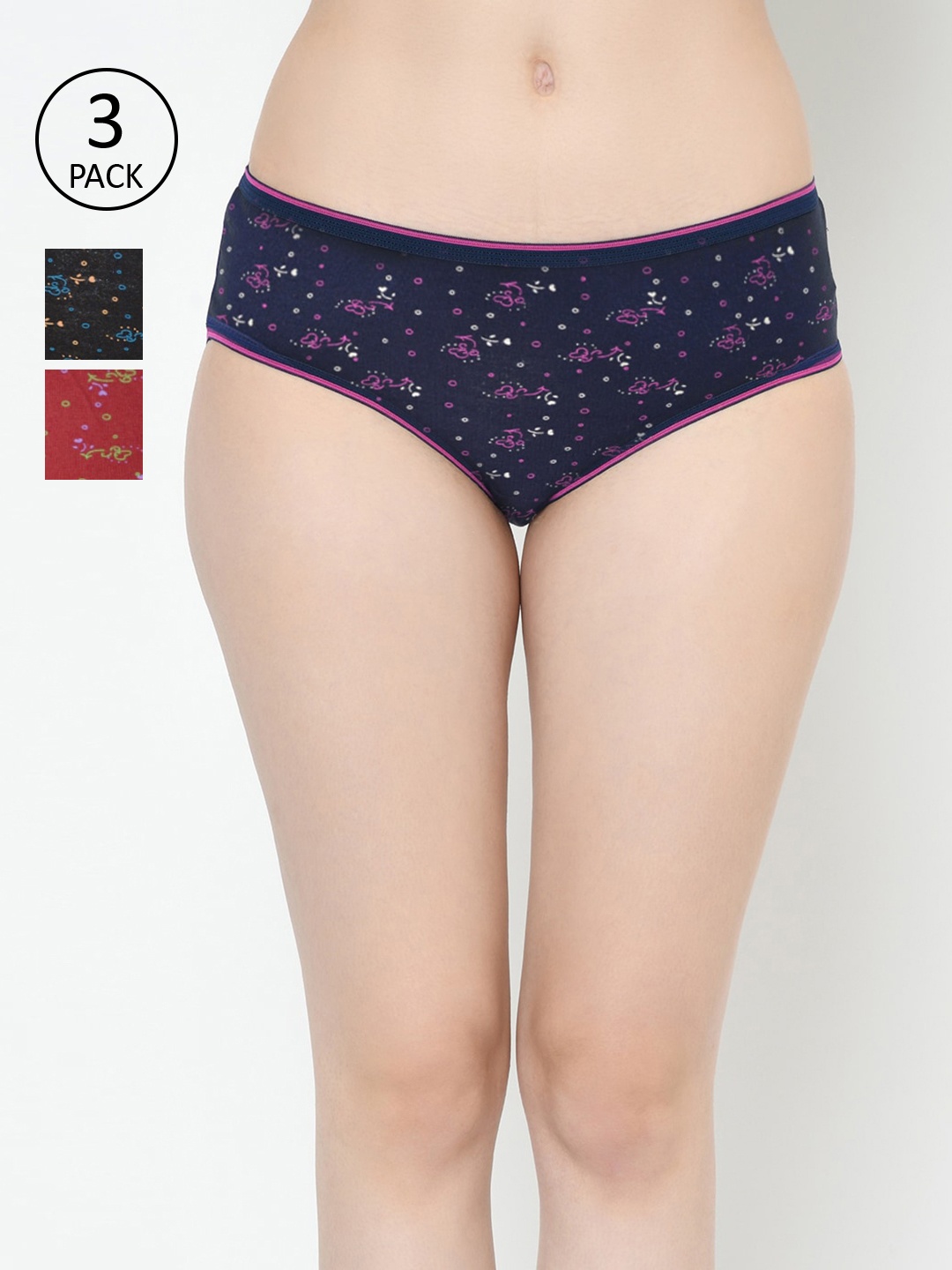 

GROVERSONS Paris Beauty Women Pack Of 3 Assorted Printed Pure Cotton Bikini Briefs BO-212, Blue