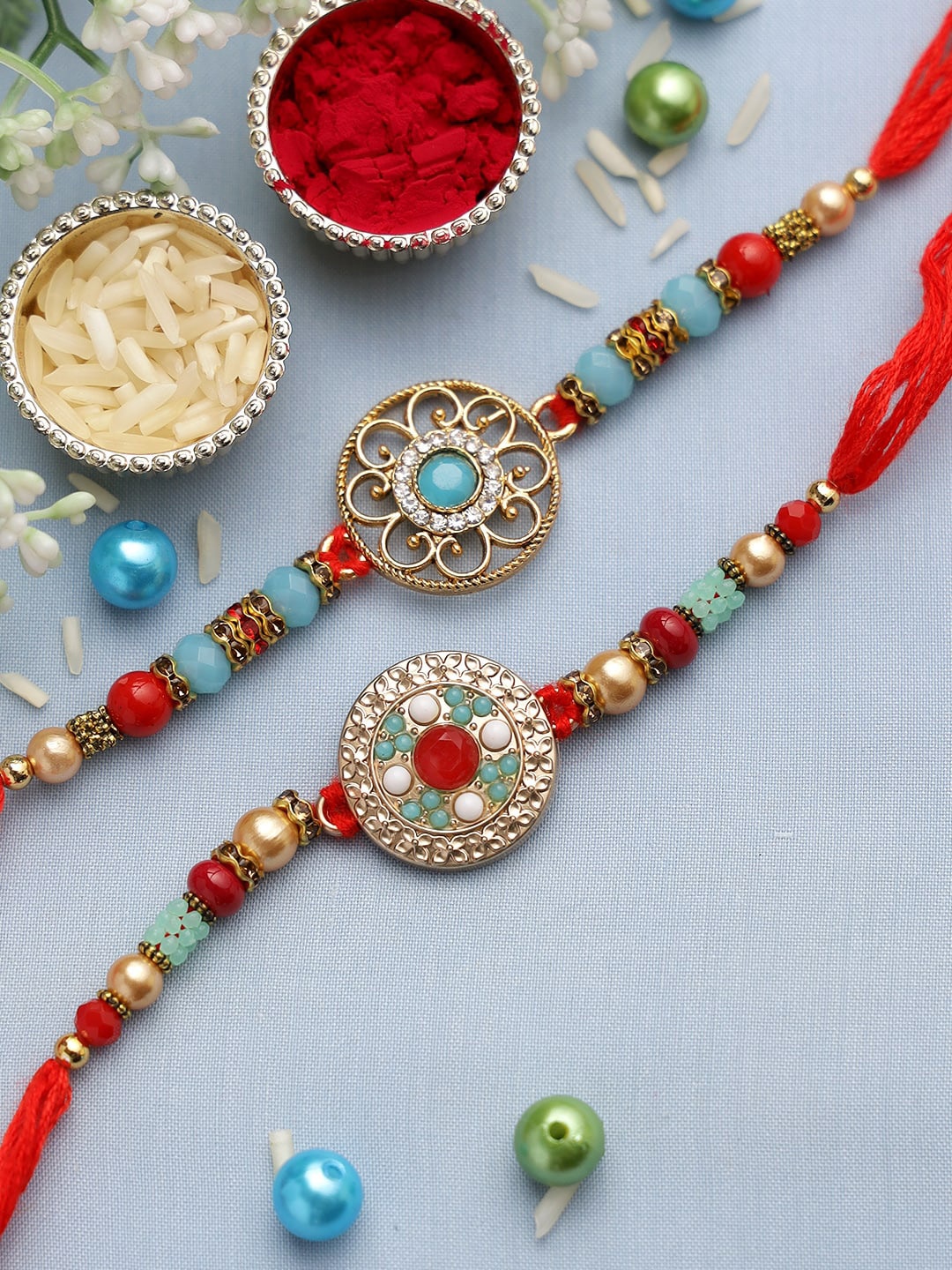 

Aapno Rajasthan Set of 2 Beaded Rakhi, Red