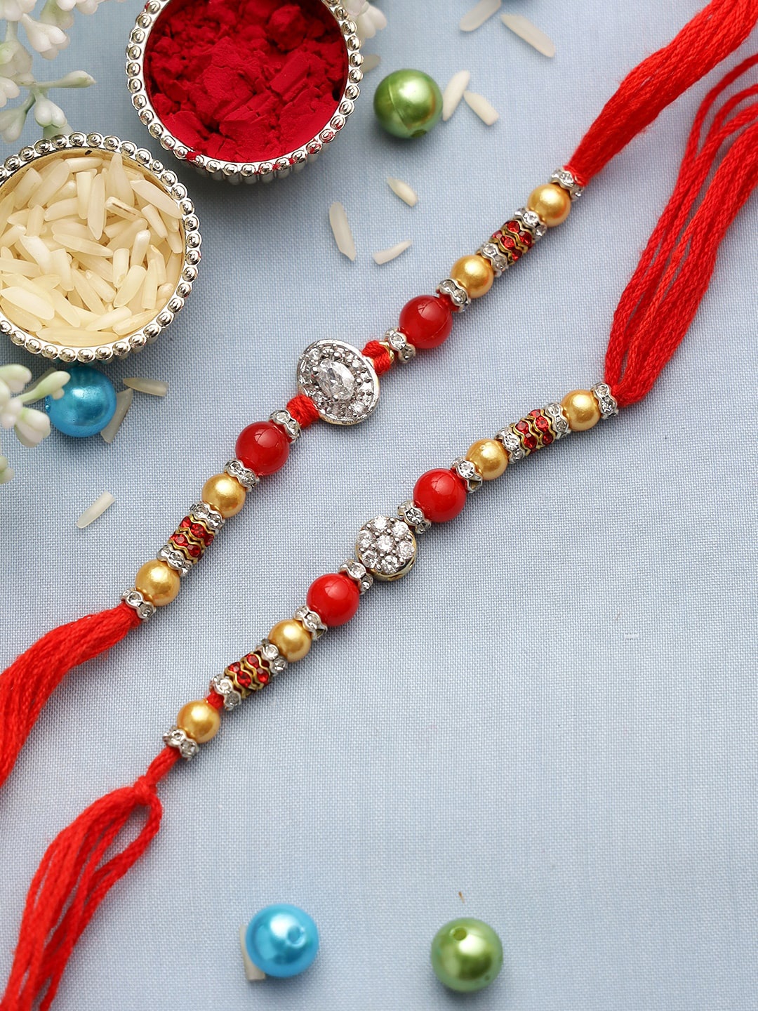 

Aapno Rajasthan Set of 2 Minimal Beaded Rakhi, Multi