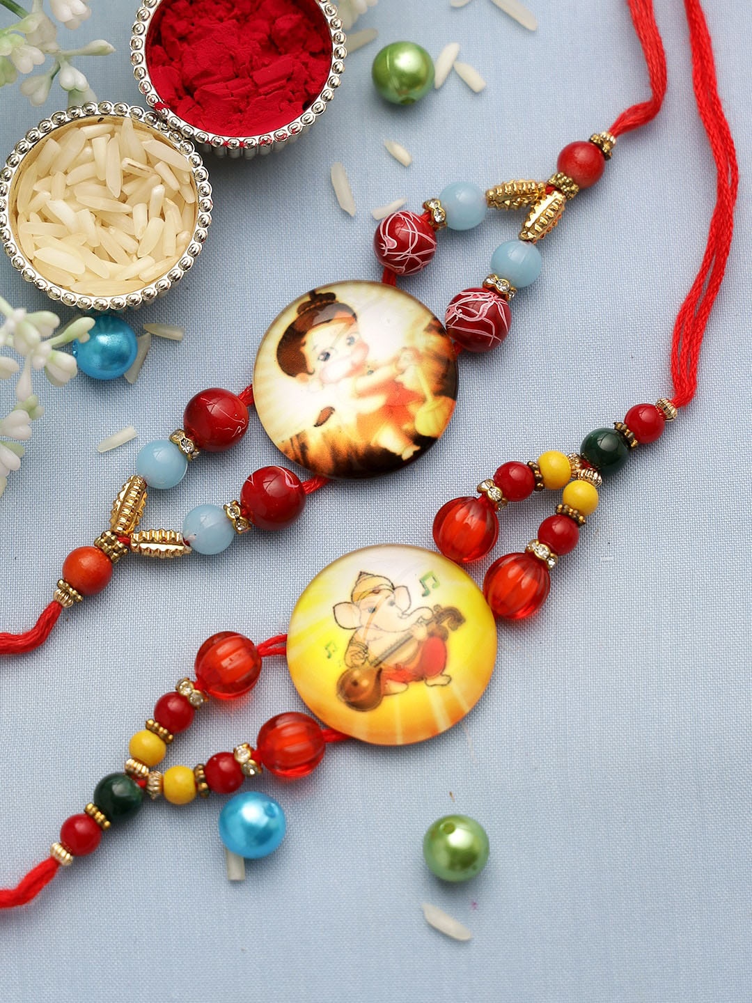 

Aapno Rajasthan Set of 2 Red Rakhi with Roli Chawal