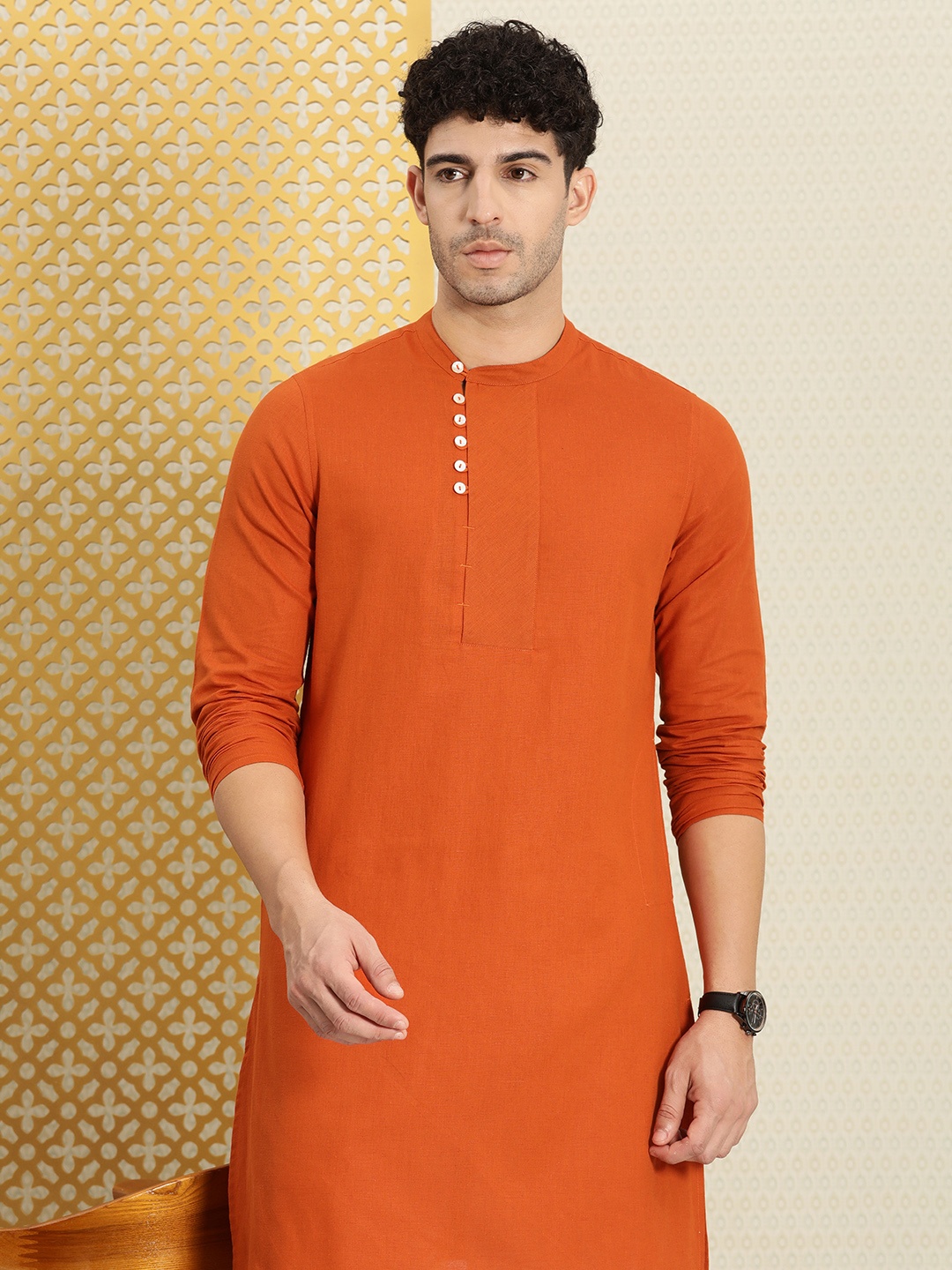 

House of Pataudi Jashn Angrakha Kurta, Orange